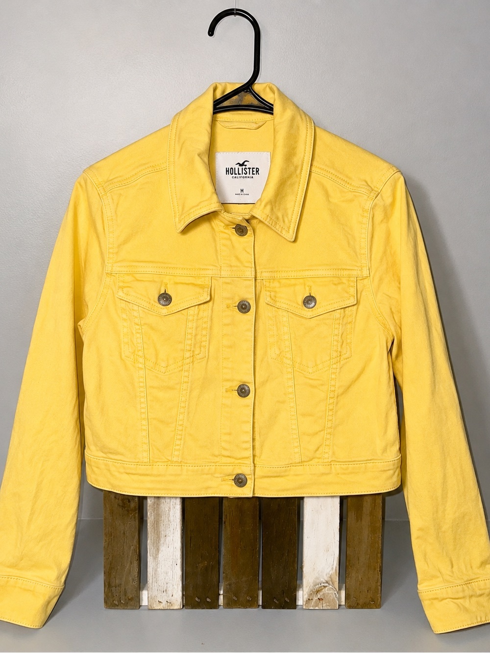 Hollister Bright Yellow Cropped Denim Jacket
